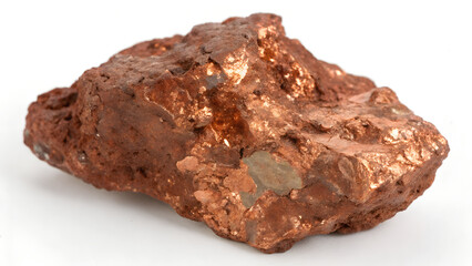 A fragment of raw copper ore, showcasing its distinctive reddishbrown color and metallic shine