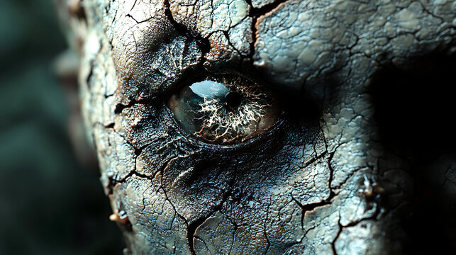 Sharp detail of skin transforming into crystalline textures on mutated human 