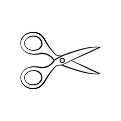 Fototapeta premium A simple drawing of open black line art scissors on transparent background silhouette