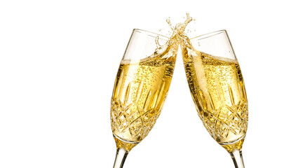 Champagne Toast Clinking Glasses with Splash: Celebration, New Year, or Party Concept
