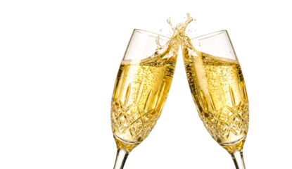 Champagne Toast Clinking Glasses with Splash: Celebration, New Year, or Party Concept
