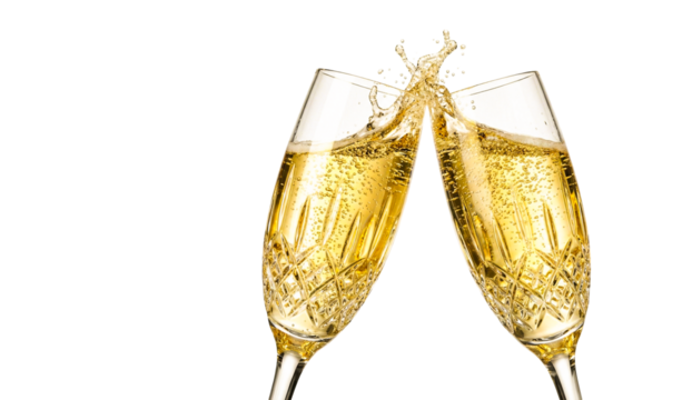 Champagne Toast Clinking Glasses with Splash: Celebration, New Year, or Party Concept
