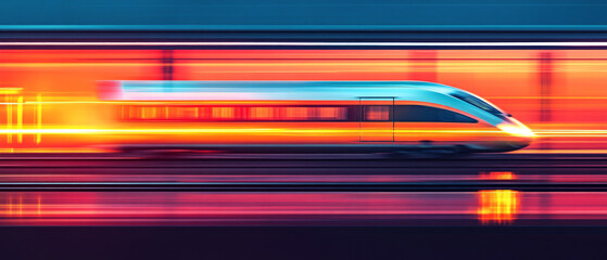 A speeding train at sunset creates a dynamic atmospheric backdrop for advertising speed, travel and modern transport.