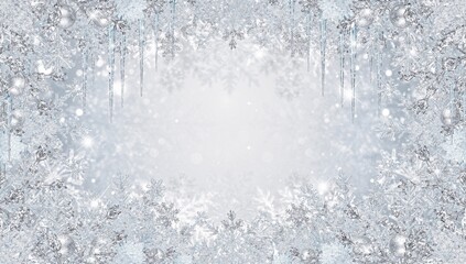Fototapeta premium Winterlicher Hintergrund mit Schneeflocken und Eiszapfen zu Weihnachten