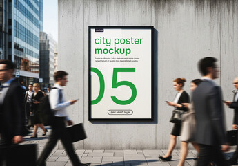 A wal lposter frame in a city mockup