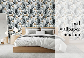 A modern bedroom wallpaper mockup