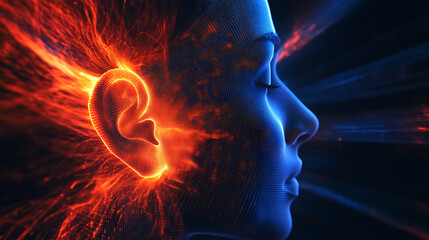 Artistic mutation of ears adapting to alien acoustic frequencies in bright lighting 