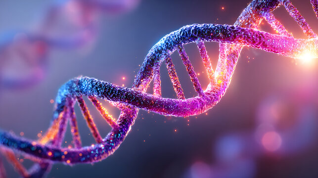 Dna molecule structure with glowing double helix concept
