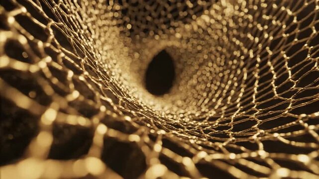 Mesmerizing Macro Journey into a Golden Spiders Intricate Funnel Web Tunnel.
