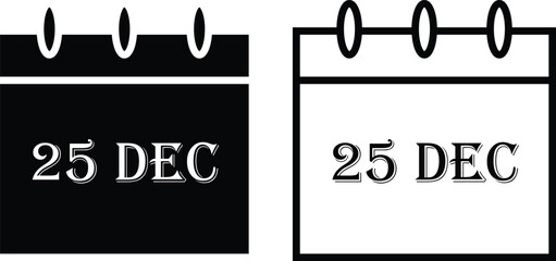  Calendar icon showing 25 December, holiday reminder vector for schedules, planning, events and Christmas date designs, clean outline style with transparent background