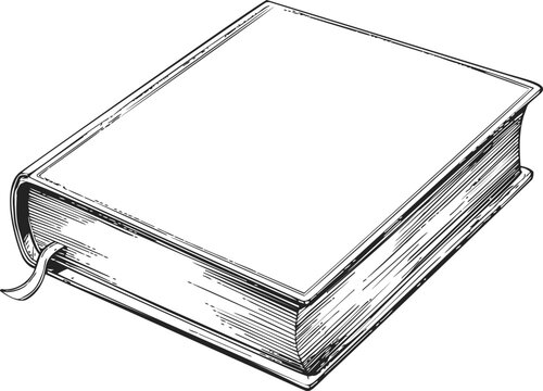 Book sketch hand drawn with ribbon bookmark and detailed cover. Vector illustration