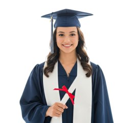A young woman in a graduation gown holding a diploma.