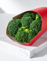 A red box with broccoli inside