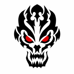 Aggressive Tribal Skull Illustration with Red Eyes Vector Design