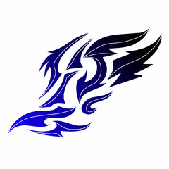 Abstract Blue and Black Tribal Wing Tattoo Design