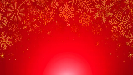 Festive red background with golden snowflakes and subtle glow