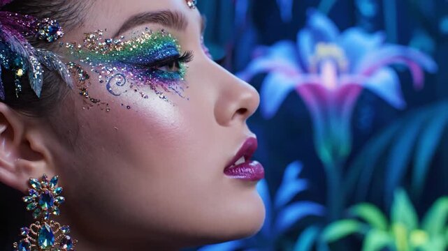 Modelo con maquillaje maximalista