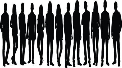 Mega Collection of Diverse People Silhouettes: Individuals Standing, Walking, and Interacting in Various Poses for Crowd, Commuting, and Social Gathering Graphics.