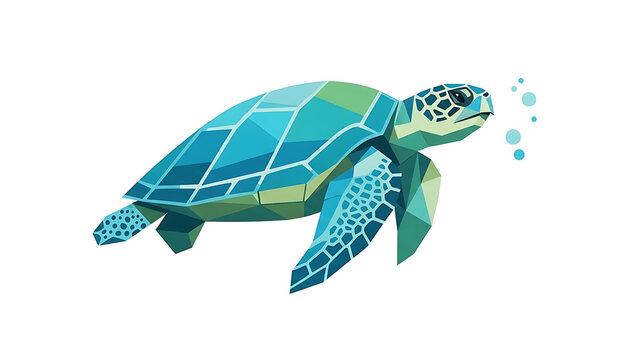 A stunning geometric vector illustration of a majestic sea turtle swimming through the ocean.