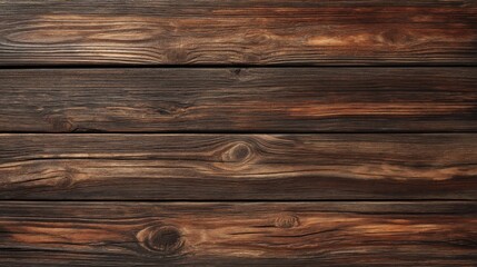Fototapeta premium Close-up of horizontal wooden panels showcasing rich dark brown grain patterns and knots,