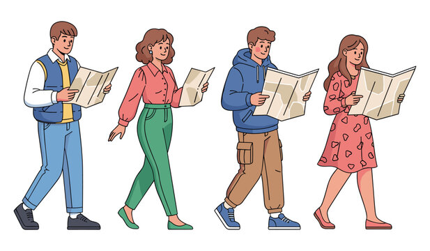 Diverse group of young adults reading maps together - Powered by Adobe