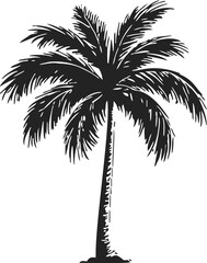 Obraz premium Palm tree silhouette sketch, hand drawn tropical tree with detailed fronds. Vector illustration