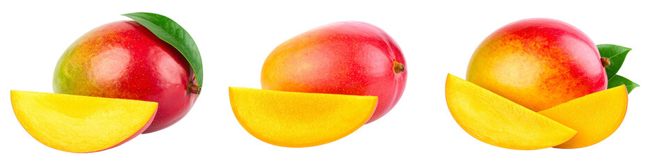 Vibrant Mango Arrangement With Red And Yellow Hues Green Leaves And Transparent Background