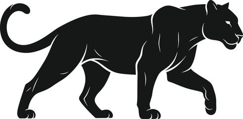Obraz premium Walking Panther Silhouette – Isolated on Transparent Background Strong Wild Cat Black Vector Artwork