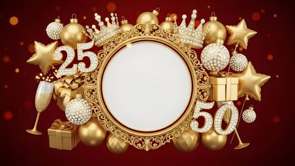 Festive golden frame with ornaments for anniversaries and celebrations