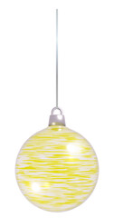 3D Yellow and White Striped Christmas Ball Ornament on a String