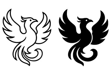 Fototapeta premium Icon for Chinese New Year, minimalist phoenix vector, outline and silhouette versions