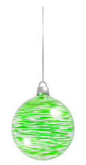 3D Green and White Striped Christmas Ball Ornament on a String