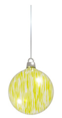 3D Yellow and White Striped Christmas Ball Ornament on a String