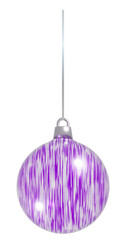 3D Purple and White Striped Christmas Ball Ornament on a String