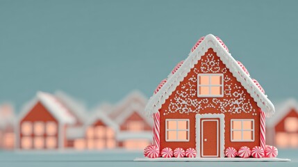 Gingerbread house with festive decorations and warm lights