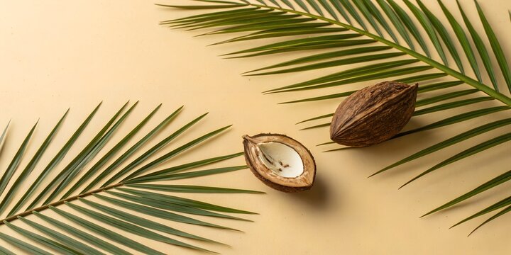 Tropical paradise found beautiful vibrant palm leaves and coconuts creating tranquil summer vibes perfect for travel and wellness projects now