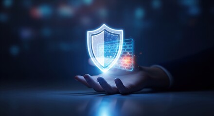 Glowing Shield and Firewall Barrier Digital Security Concept.