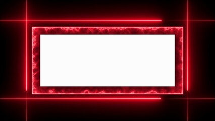 Red neon rectangle frame with white copy space and glowing energy effect border