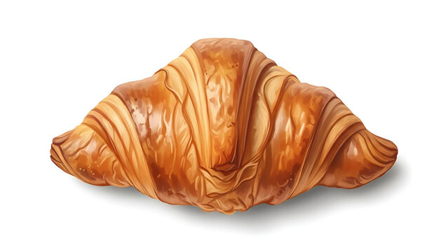 A highly detailed and realistic vector illustration of a golden-brown French croissant isolated on a clean white background. 