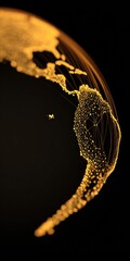 Digital World Map Visualization in Gold and Black Background