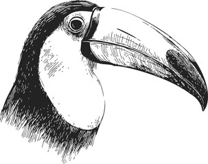 Naklejka premium Toucan head sketch, hand drawn vector, detailed tropical bird portrait. Vector illustration