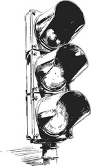 Traffic light sketch hand drawn style with detailed signal housing. Vector illustration