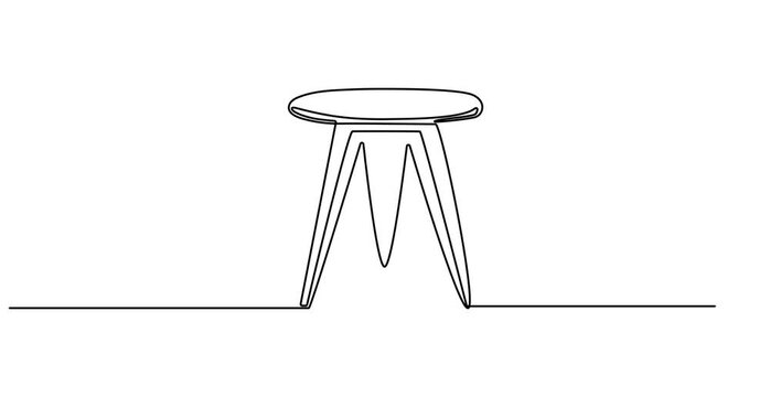 Animated self drawing of Continuous one line drawing of a round wooden table with legs, depicting simplicity and functionality, line art style vector illustration, Old wooden