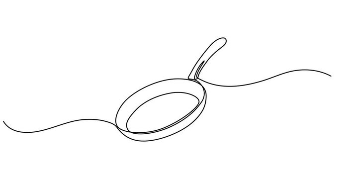 Animated self drawing of  Frying pan icon continuous single line drawing vector. One-line frying pan icon vector background. Frying pan icon. 
