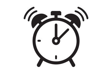 Simple Black Alarm Clock Icon Showing Ringing Bells and Classic Clock Shape for Time Management, Scheduling, Reminder Apps, and Graphic Design