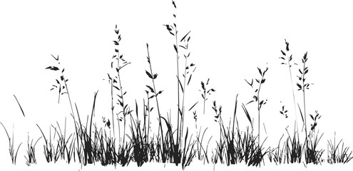 Naklejka premium Grass silhouette sketch, hand drawn wild meadow border with tall blades. Vector illustration