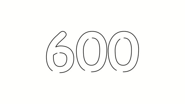 600 date, number object business. One line drawing doodle hand drawn picture. Video 4k  object illustration, minimalism hand drawn sketch design modern new