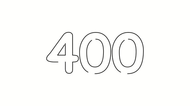 400 date, number object business. One line drawing doodle hand drawn picture. Video 4k  object illustration, minimalism hand drawn sketch design modern new