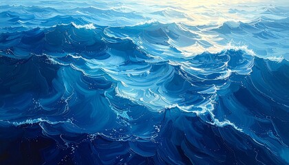 Blue ocean water surface with gentle waves and soft ripples, calm sea texture and natural aquatic background for serene marine visuals