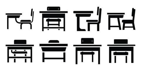 classroom desk silhouette icon set